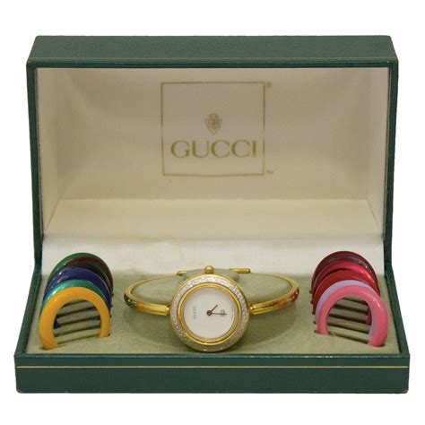 gucci watch colored bezels|Gucci watch with interchangeable bezels.